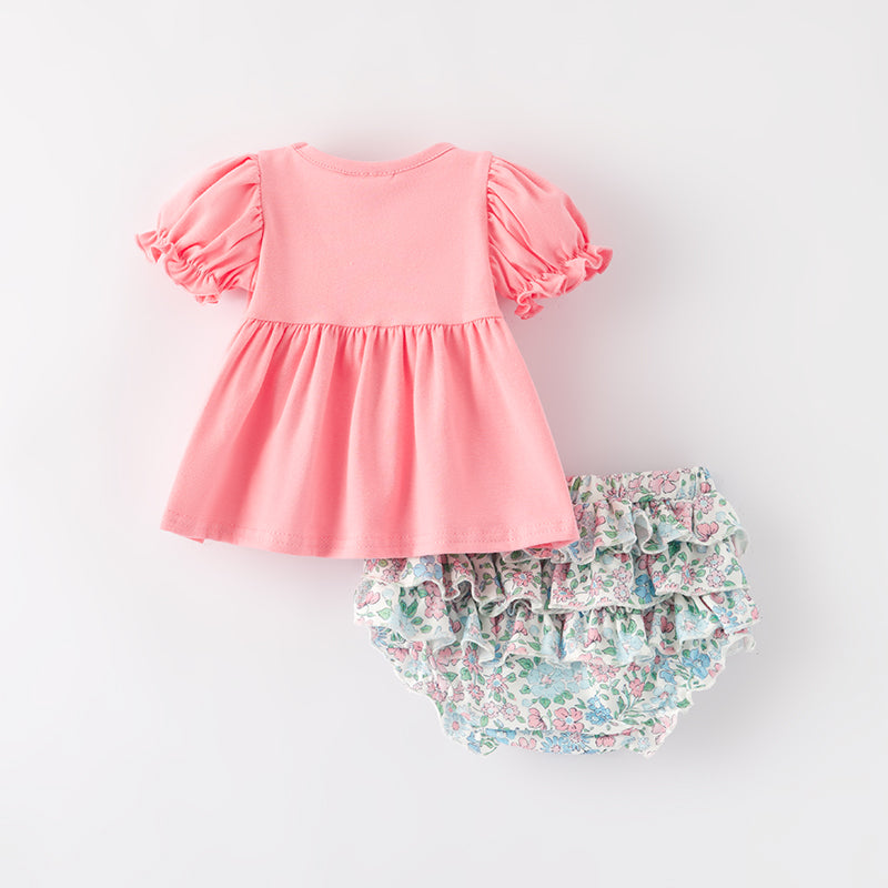 (In Stock)Toddler Girls Spring and Summer Cartoon Applique Bloomer Set