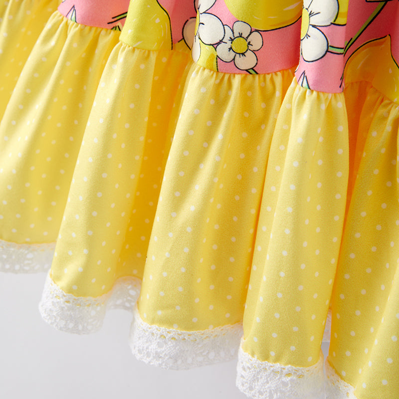 (In Stock)Girls Spring and Summer Lemon Print Dress