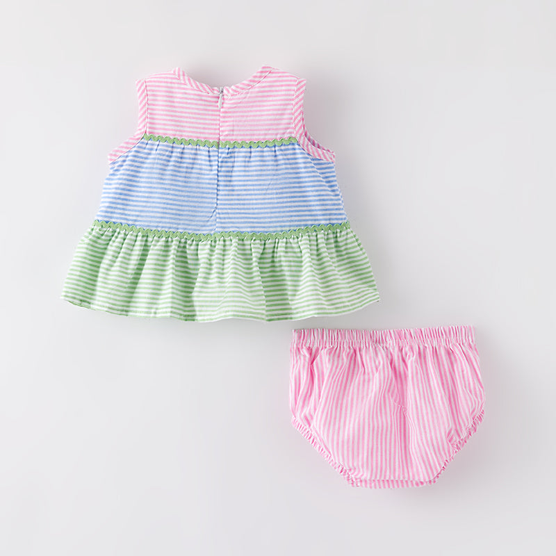 (In Stock)Toddler Girls Spring and Summer Strawberry Embroidery Cotton Bloomer Set