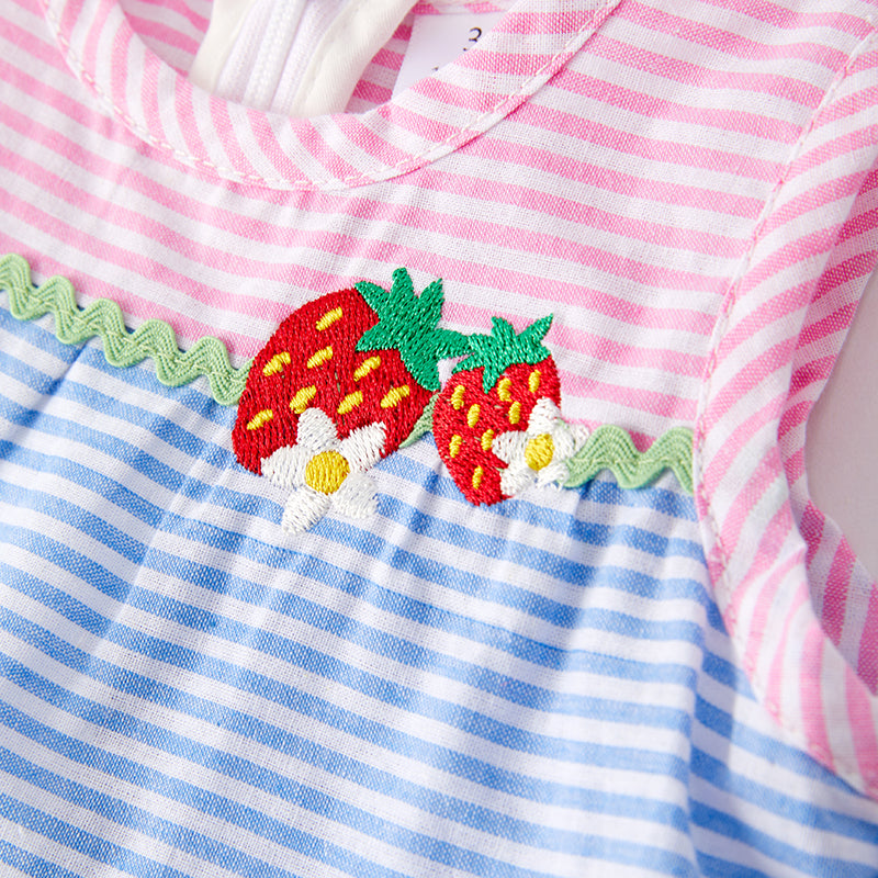 (In Stock)Toddler Girls Spring and Summer Strawberry Embroidery Cotton Bloomer Set
