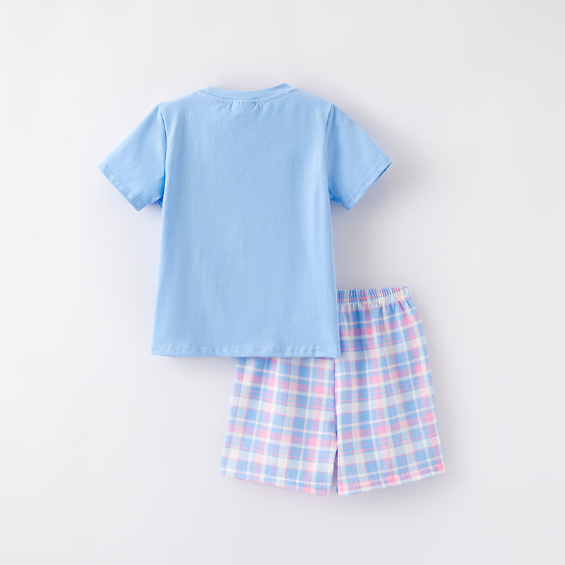 (In Stock)Boys Spring and Summer Cartoon Embroidery Smocked Shorts Set