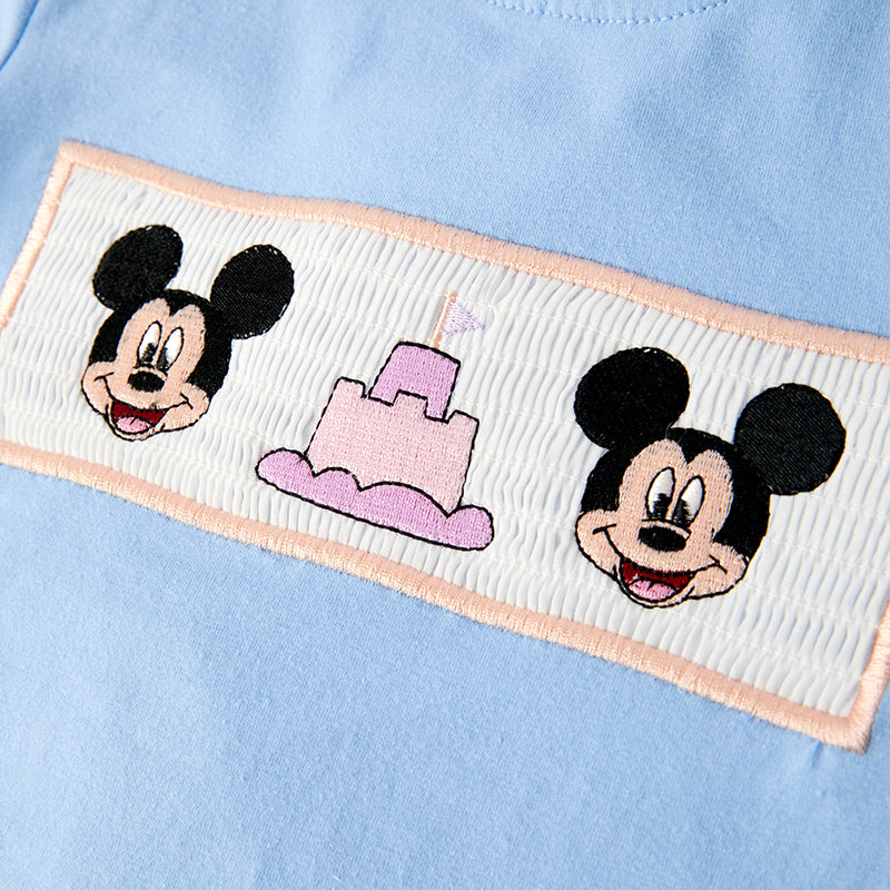 (In Stock)Boys Spring and Summer Cartoon Embroidery Smocked Shorts Set