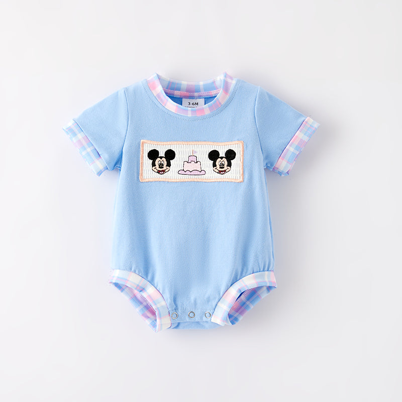 (In Stock)Toddler Boys Spring and Summer Cartoon Embroidery Smocked Romper