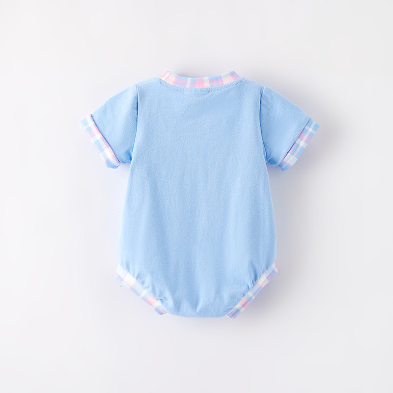 (In Stock)Toddler Boys Spring and Summer Birthday Cartoon Embroidery Smocked Romper