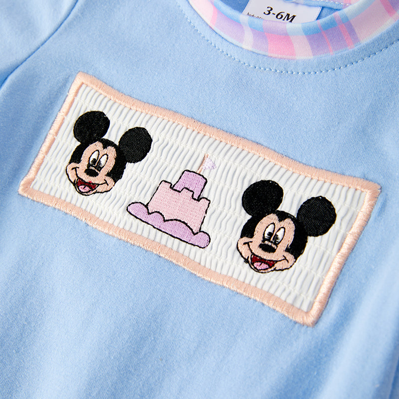 (In Stock)Toddler Boys Spring and Summer Birthday Cartoon Embroidery Smocked Romper