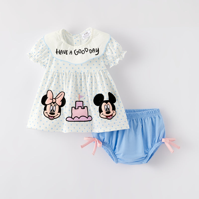 (In Stock)Toddler Girls Spring and Summer Cartoon Applique Bloomer Set
