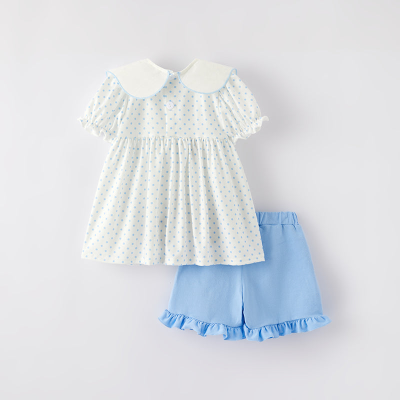 (In Stock)Girls Spring and Summer Birthday Cartoon Applique Shorts Set