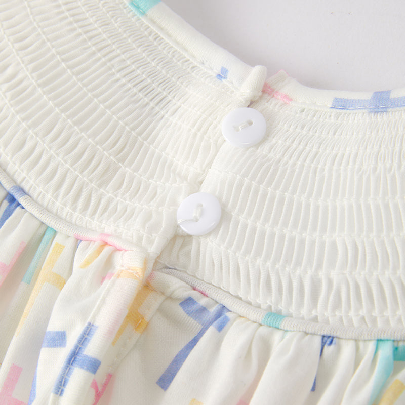 (In Stock)Girls Easter Cross Embroidery Smocked Dress