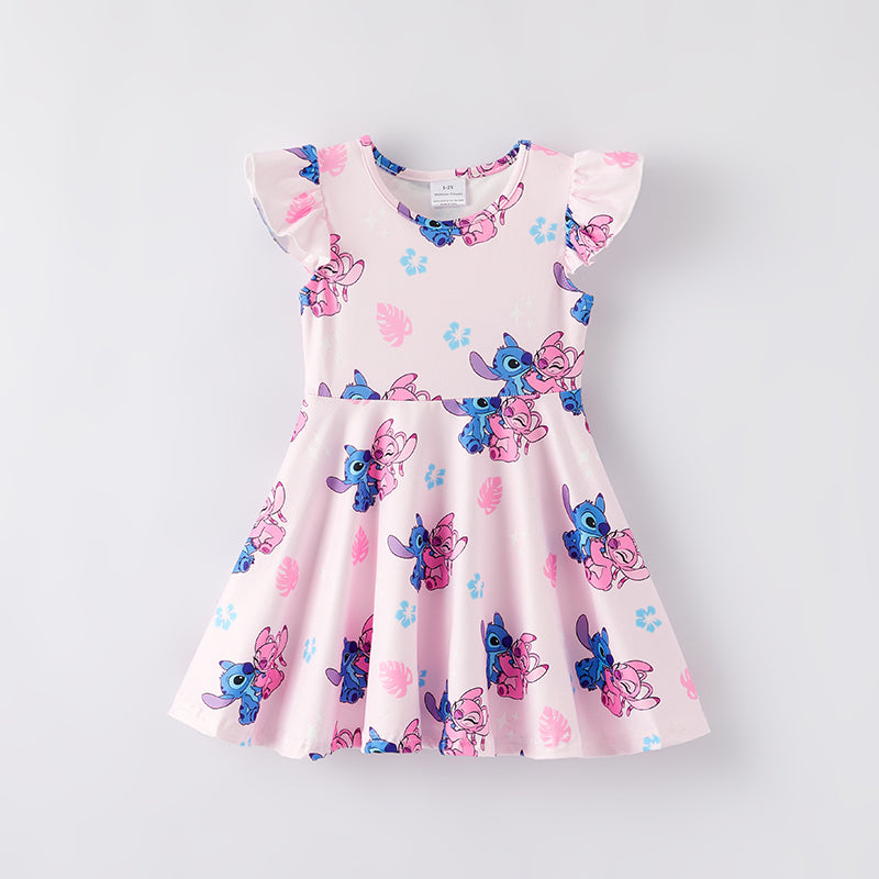 (In Stock)Girls Spring and Summer Cartoon Character Print Dress