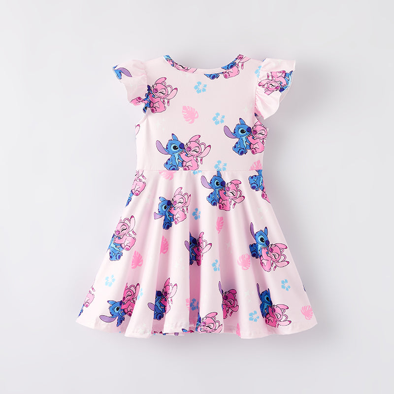 (In Stock)Girls Spring and Summer Cartoon Character Print Dress