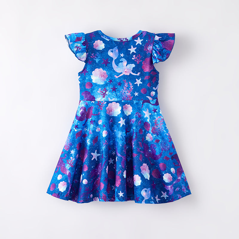 (In Stock)Girls Spring and Summer Mermaid Print Dress