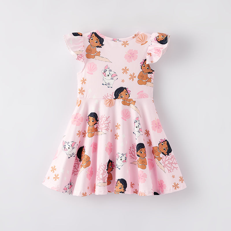 (In Stock)Girls Spring and Summer Cartoon Character Print Dress