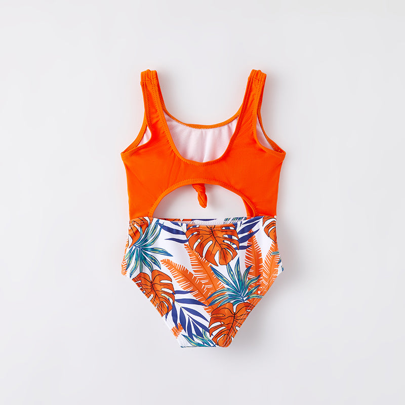 (In Stock)Mommy and Me Summer Floral Print Orange Swimsuit
