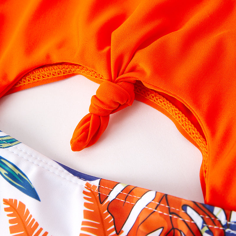 (In Stock)Mommy and Me Summer Floral Print Orange Swimsuit