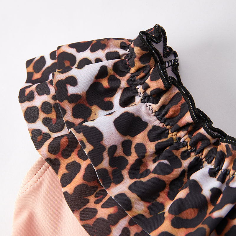 (In Stock)Mommy and Me Summer Leopard Print Oblique Shoulder Swimsuit