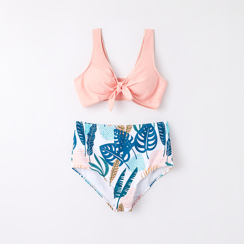 (In Stock)One Pack(15 Pieces total) Sale Mommy and Me Summer Floral Print Pink Swimsuit