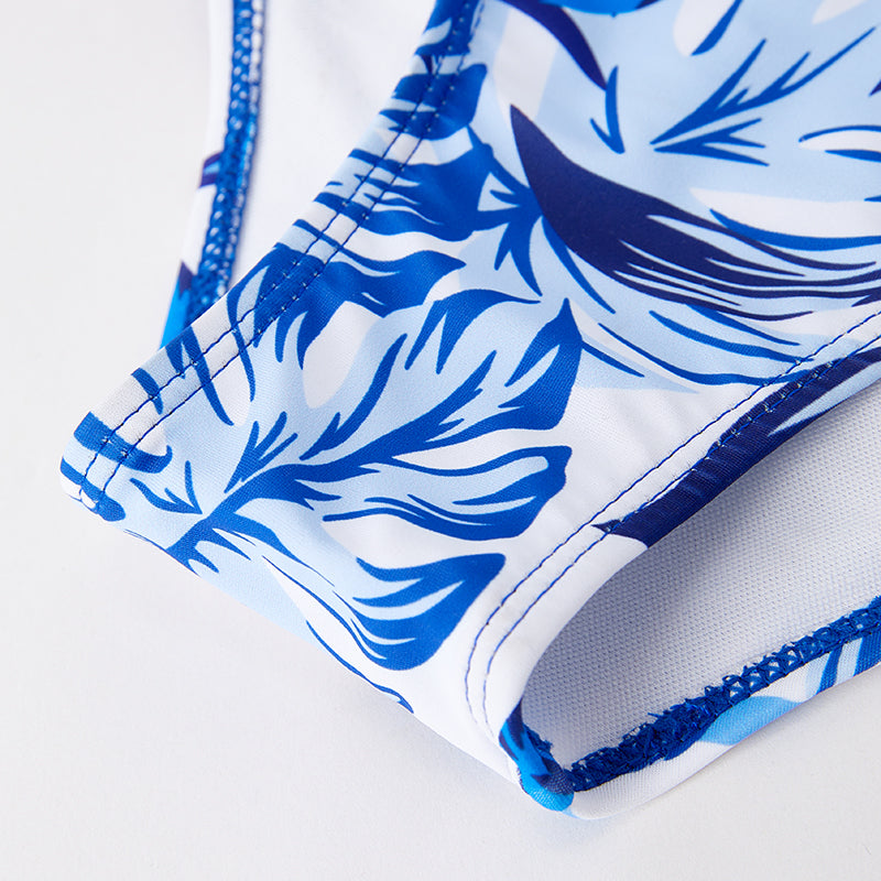 (In Stock)Mommy and Me Summer Floral Print Navy Blue Swimsuit