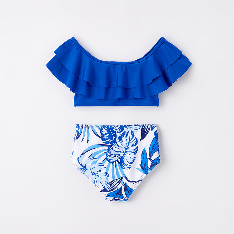 (In Stock)Mommy and Me Summer Floral Print Navy Blue Swimsuit