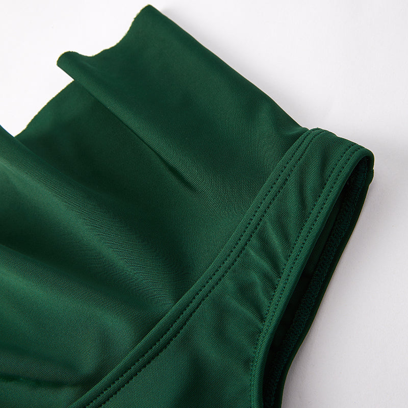 (In Stock)Mommy and Me Summer Flamingo Print Dark Green Swimsuit