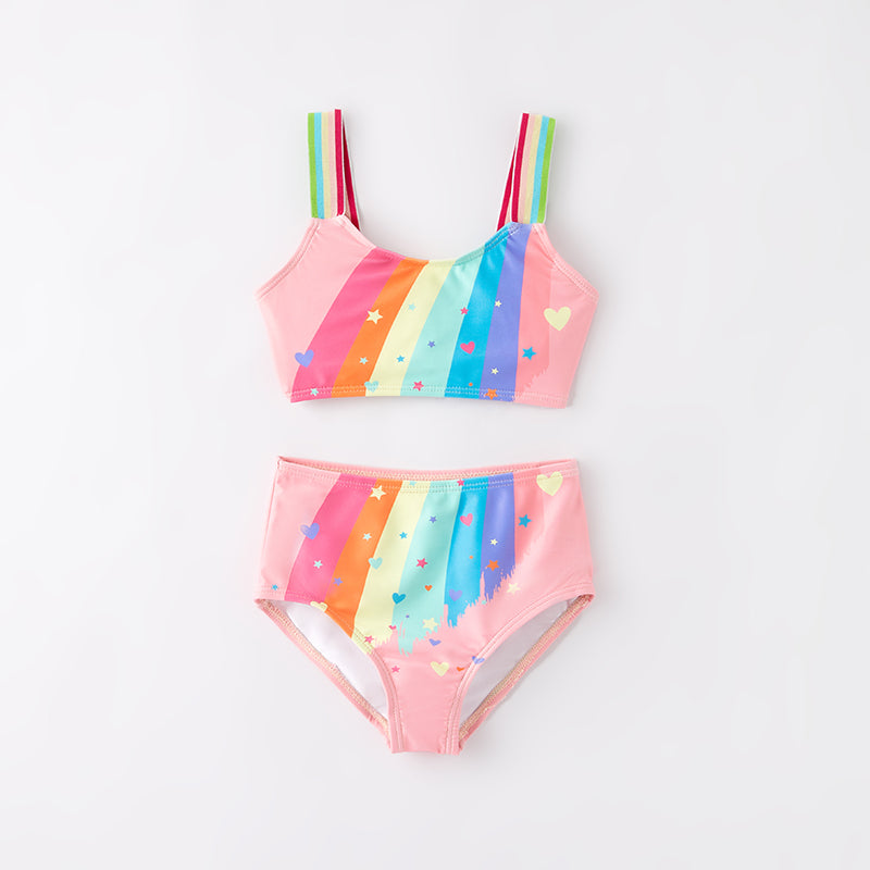 (In Stock)Girls Summer Rainbow Print Swimsuit