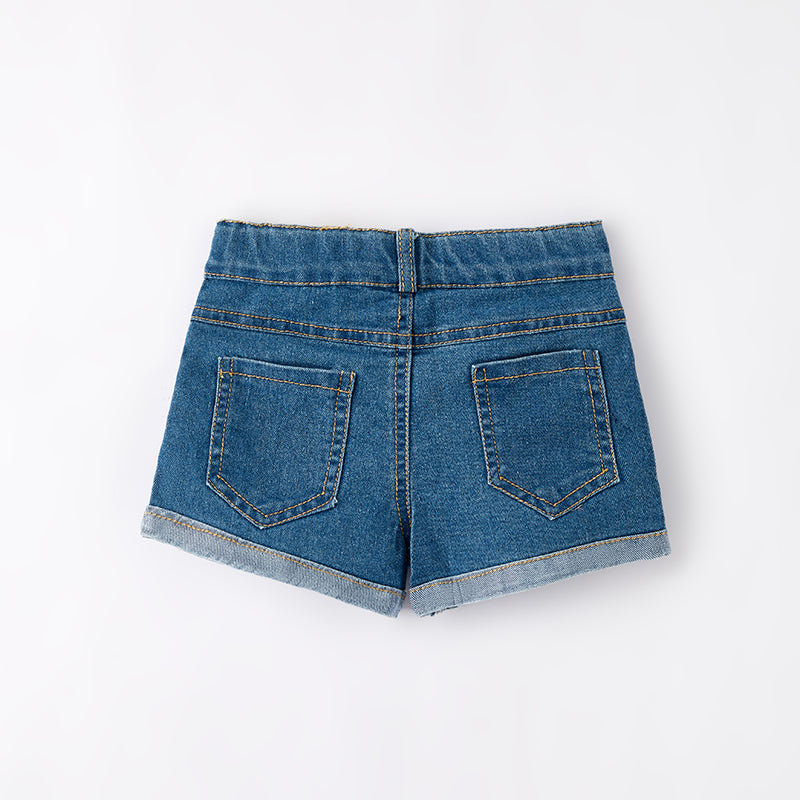 (In Stock)Girls Summer Red Lip Print Denim Shorts