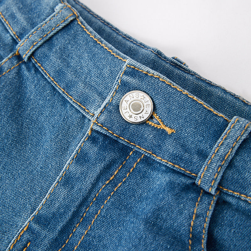 (In Stock)Girls Summer Red Lip Print Denim Shorts