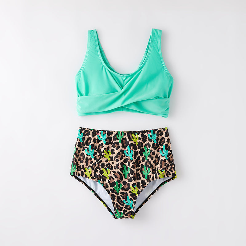 (In Stock)Adults Summer Mint Leopard Print Swimsuit