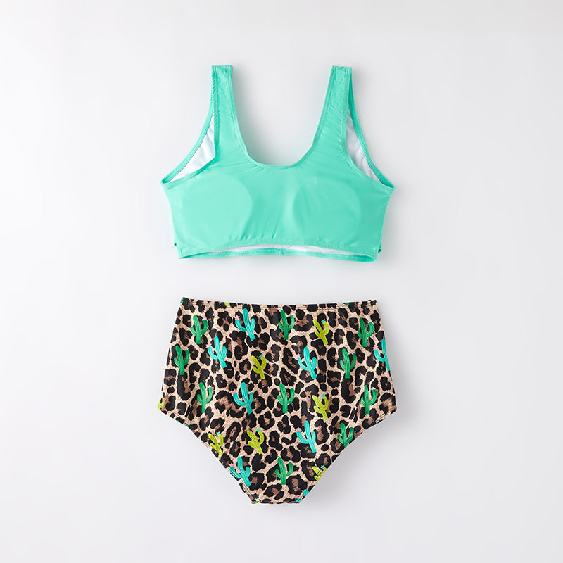 (In Stock)Adults Summer Mint Leopard Print Swimsuit