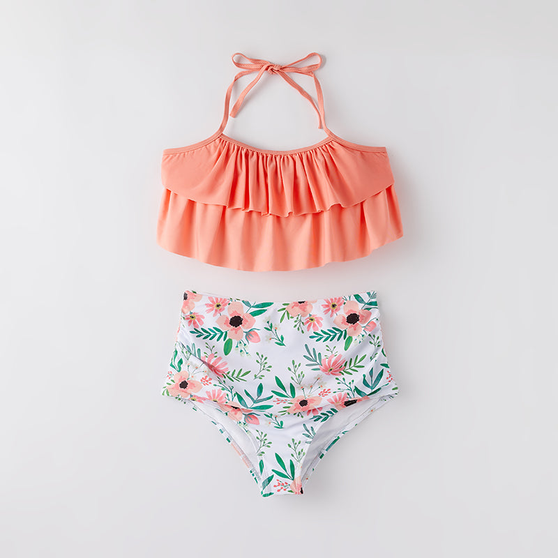 (In Stock)Mommy and Me Summer Coral Floral Print Swimsuit