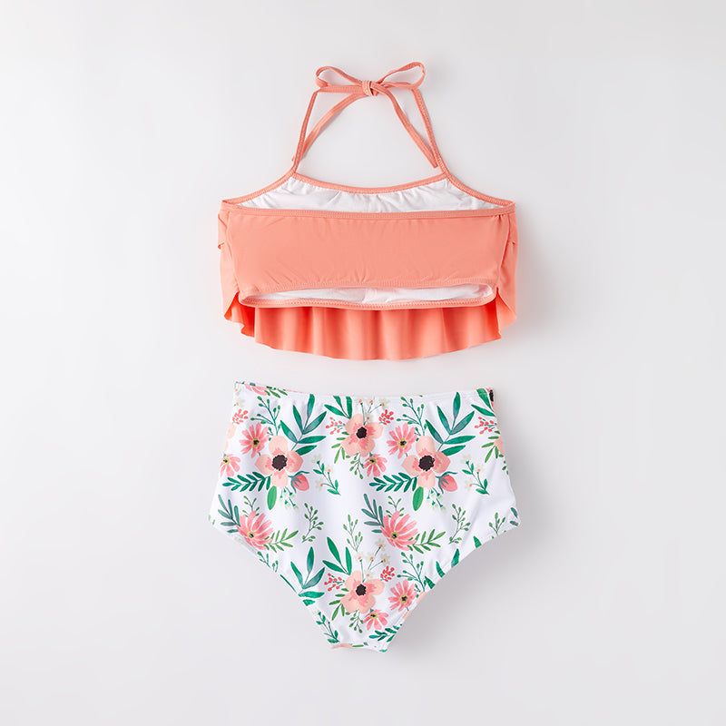 (In Stock)Mommy and Me Summer Coral Floral Print Swimsuit
