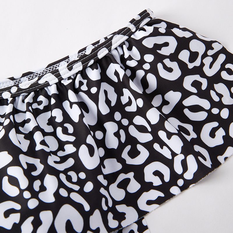 (In Stock)Mommy and Me Summer Leopard Print Oblique Shoulder Swimsuit