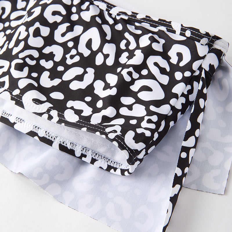 (In Stock)Mommy and Me Summer Leopard Print Oblique Shoulder Swimsuit