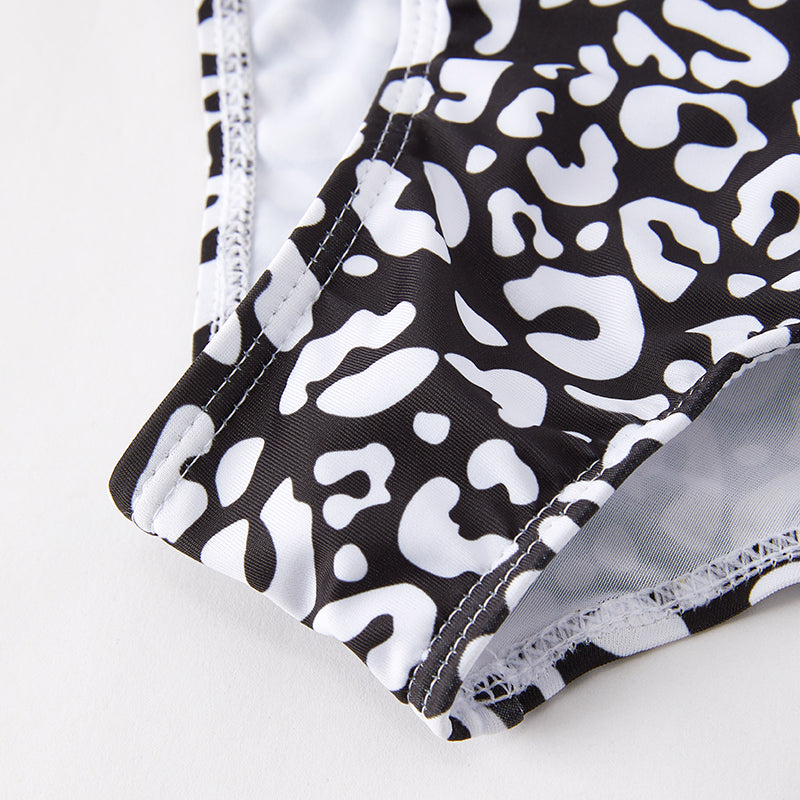 (In Stock)Mommy and Me Summer Leopard Print Oblique Shoulder Swimsuit
