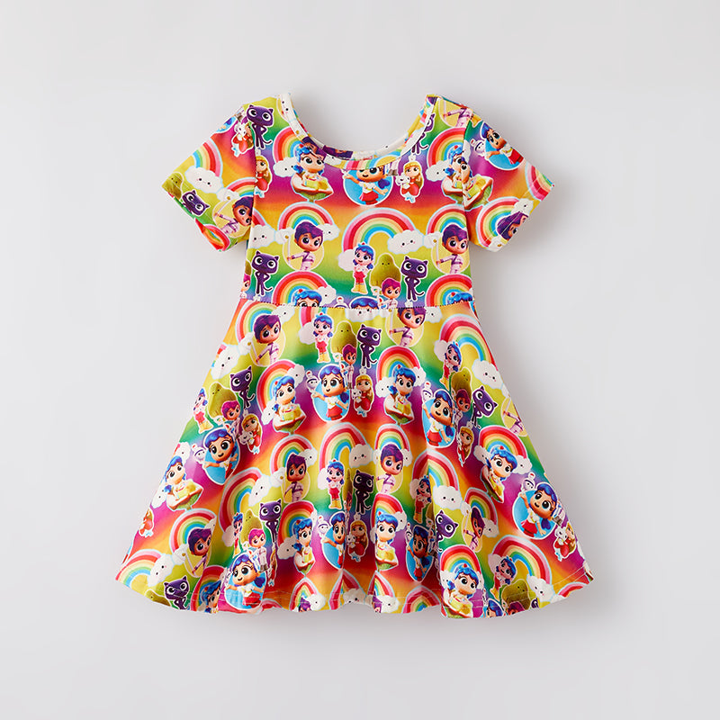(In Stock)Girls Spring and Summer Cartoon Print Dress