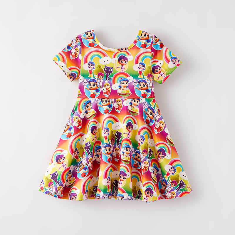 (In Stock)Girls Spring and Summer Cartoon Print Dress
