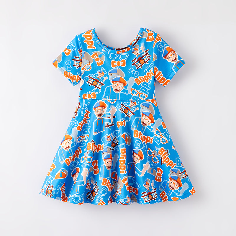 (In Stock)Girls Spring and Summer Cartoon Character Print Dress