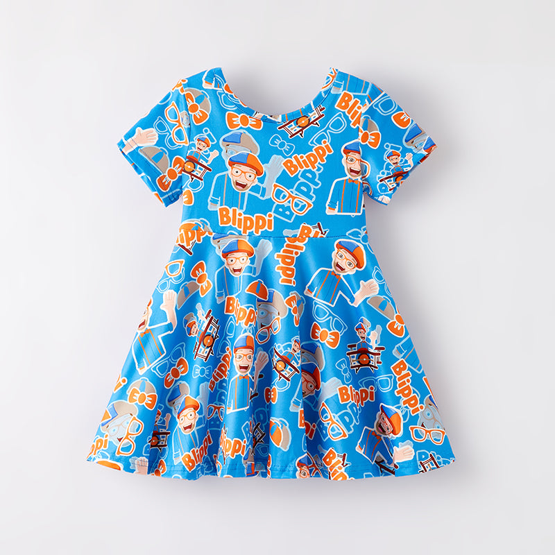 (In Stock)Girls Spring and Summer Cartoon Character Print Dress