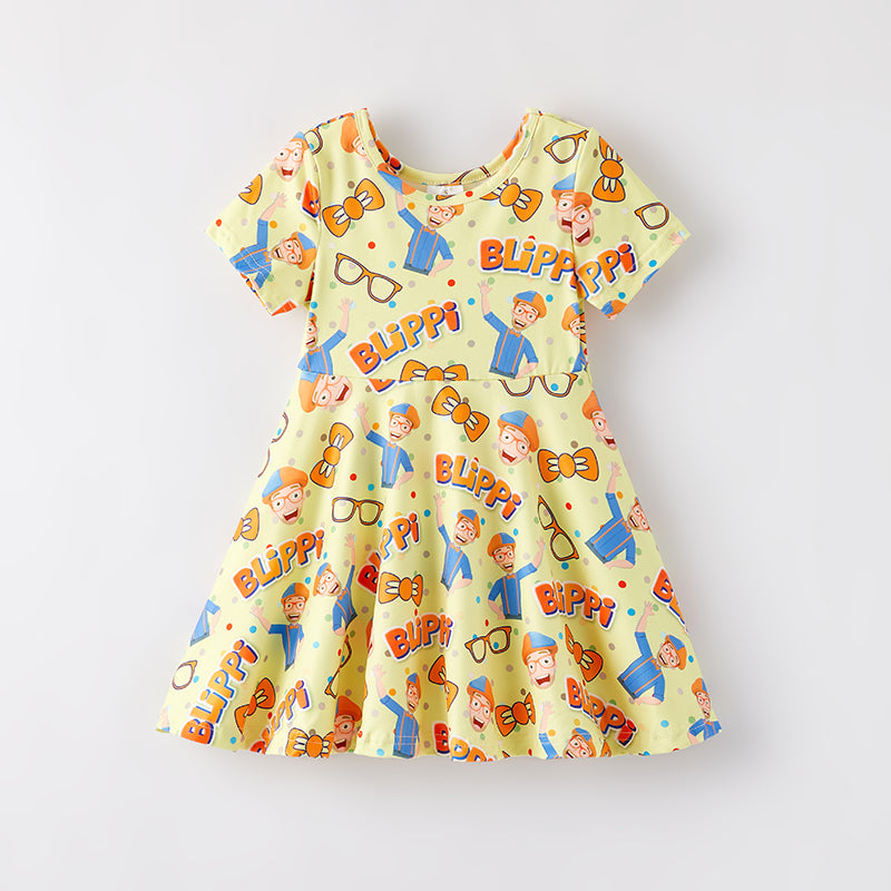 (In Stock)Girls Spring and Summer Cartoon Character Print Dress