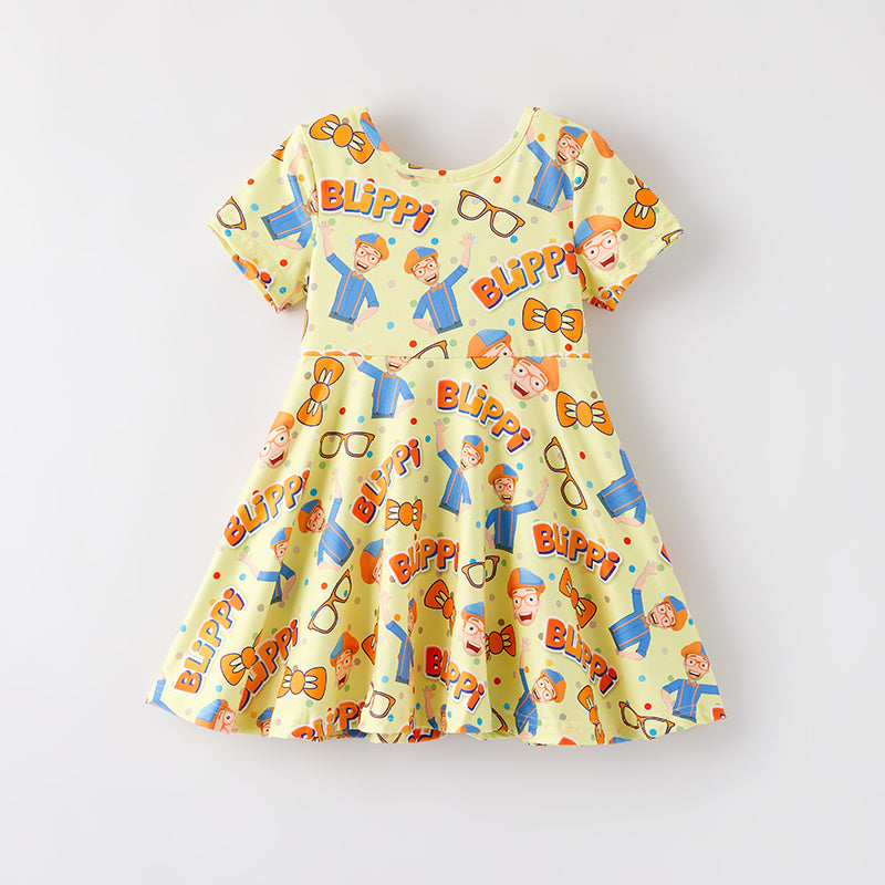 (In Stock)Girls Spring and Summer Cartoon Character Print Dress