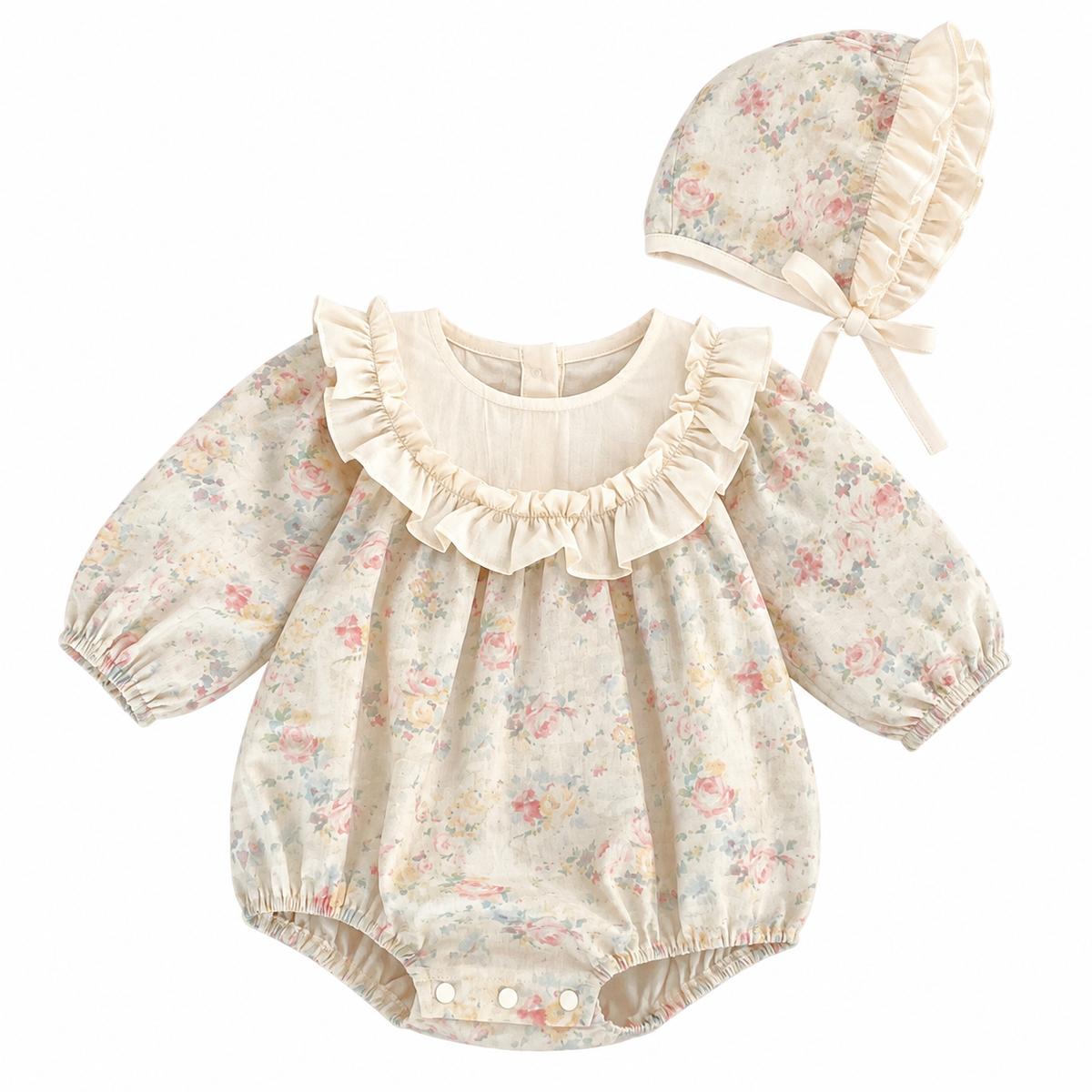(Pre Order 2 Weeks)Toddler Girls Fall Floral Print Romper with Hat