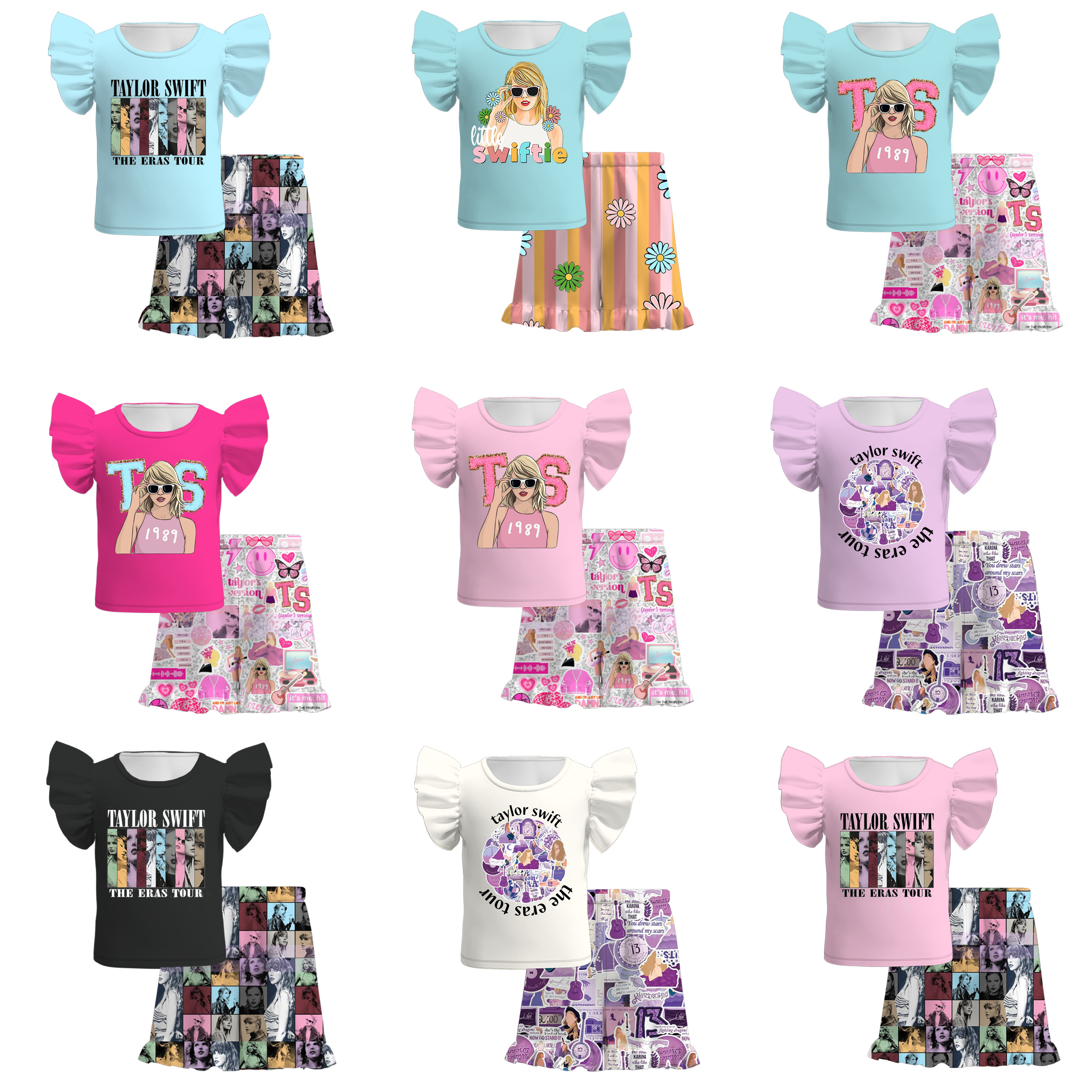 (Pre Order)Girls Summer TS Print Short Set