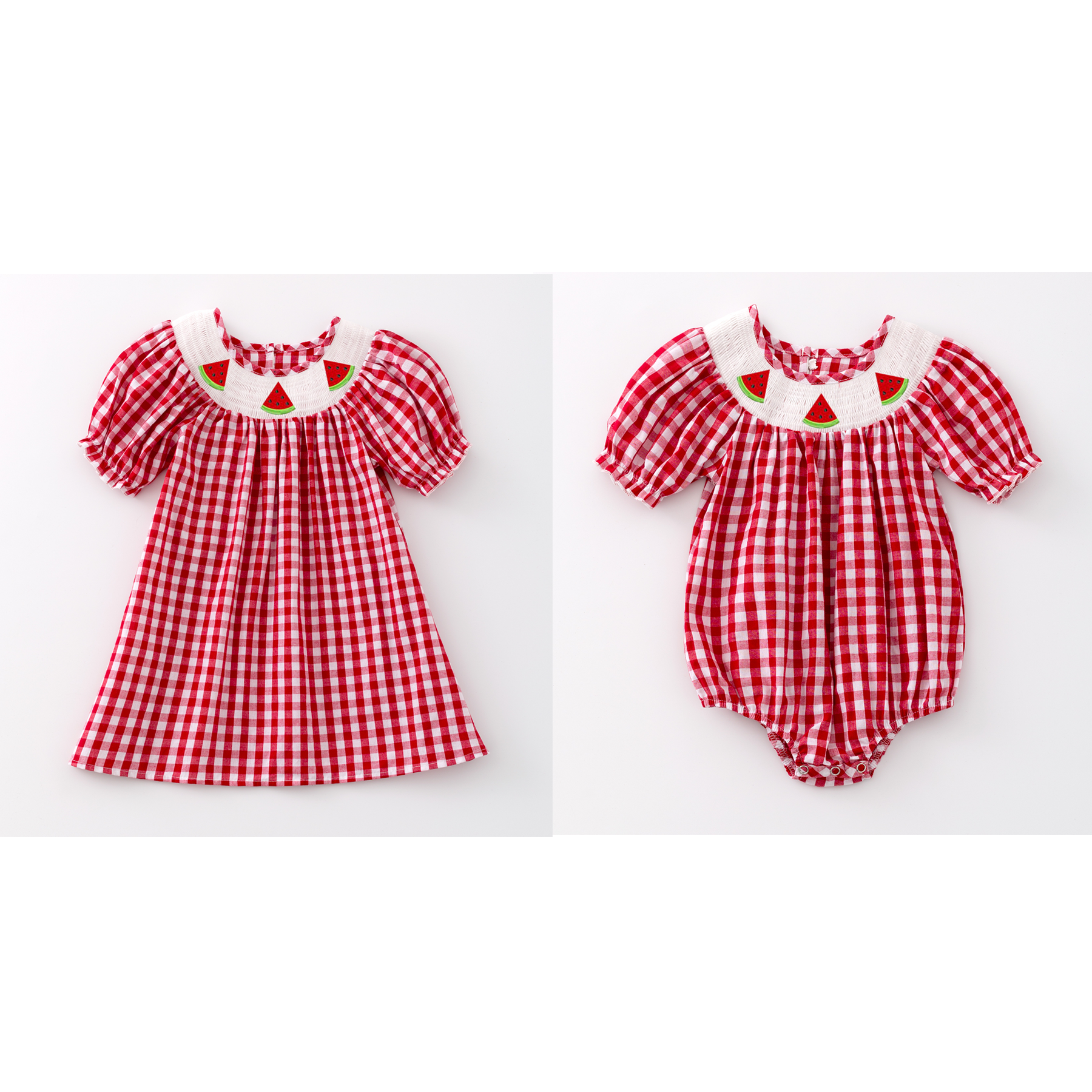(Pre Order)Girls Spring and Summer Watermelon Embroidery Smocked Dress and Romper
