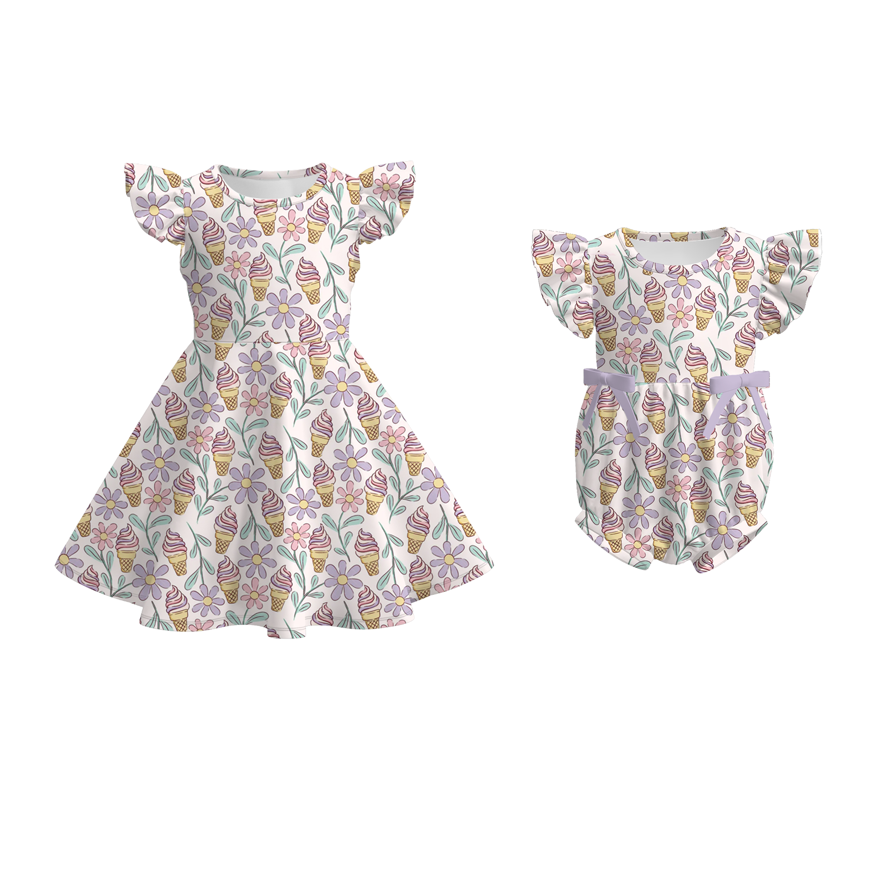 (Pre Order)Sisters Summer Ice Cream Print Dress&Romper