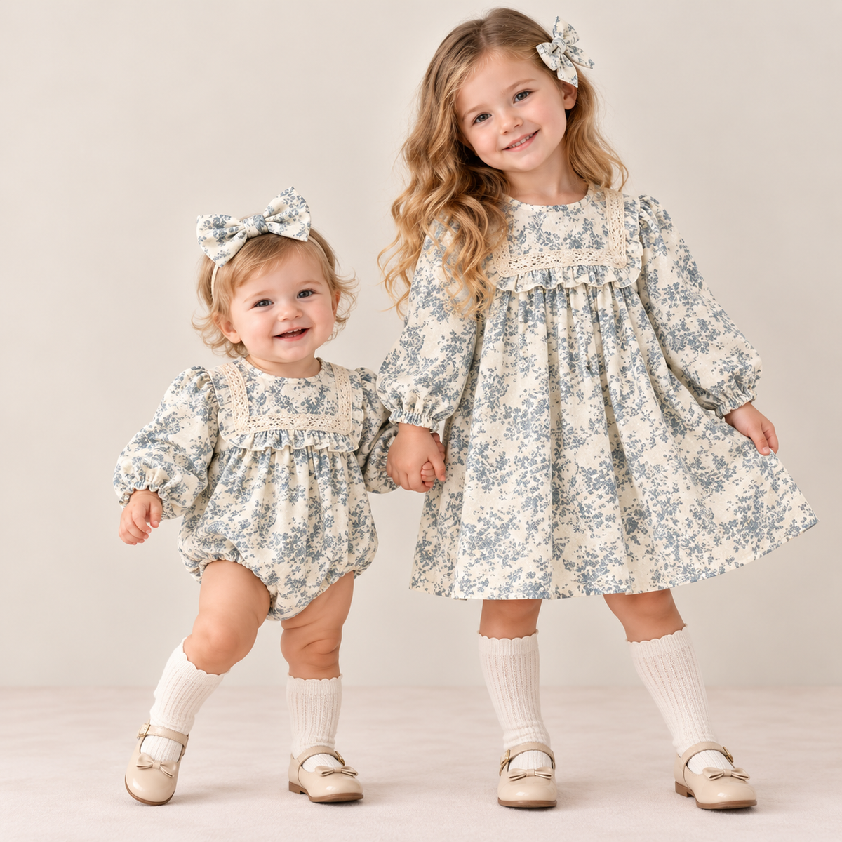 (Pre Order 2 Weeks)Sisters Fall Floral Print Ruffle Dress&Romper