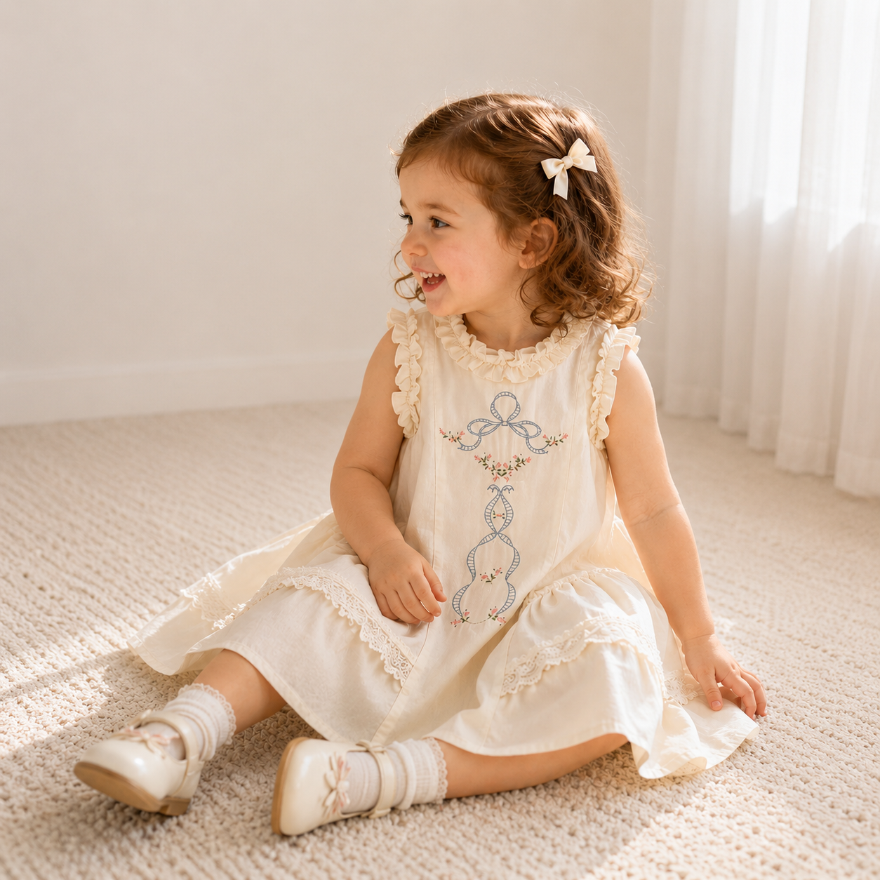 (In Production)Girls Summer Embroidery Ruffle Dress