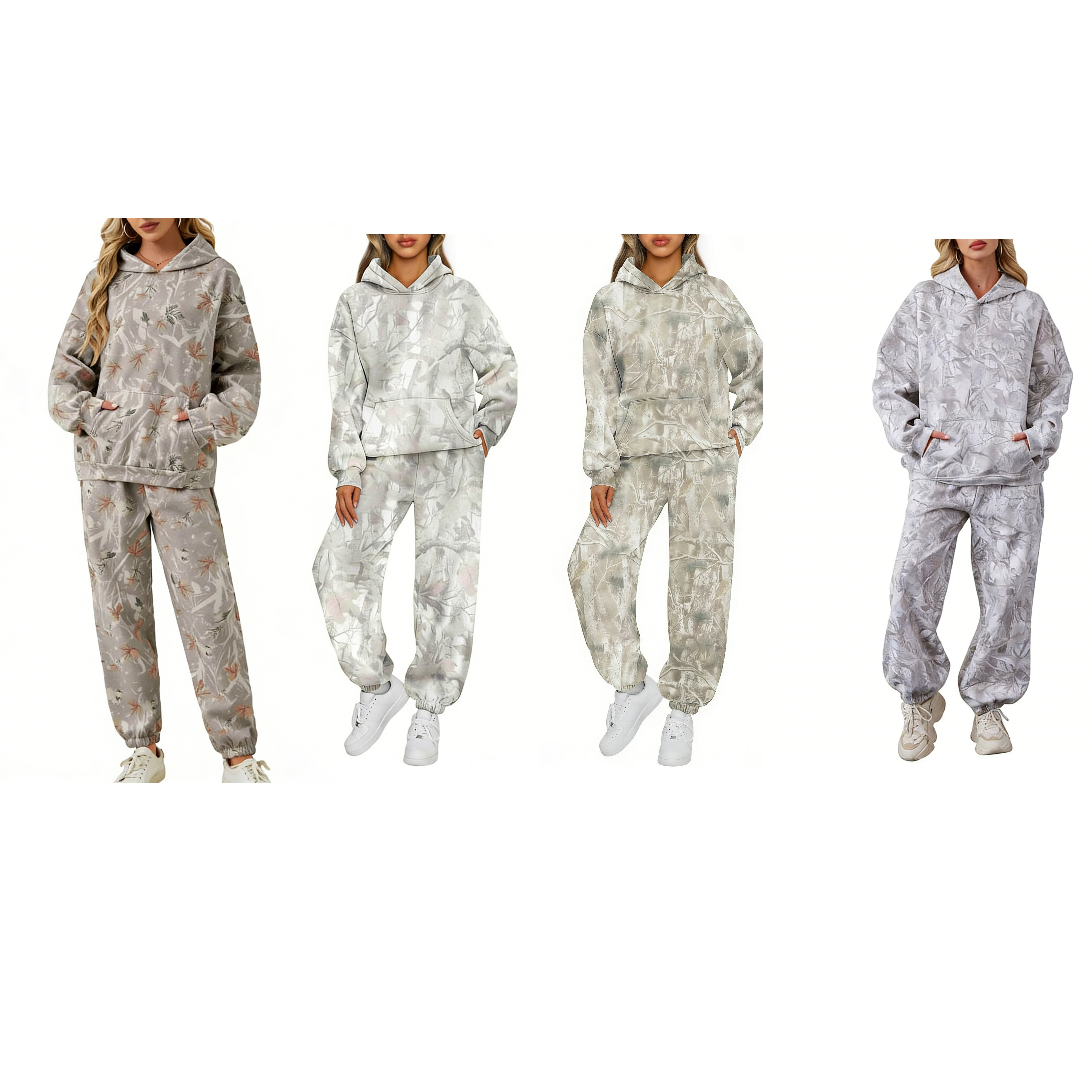 (In Production)Adults Maple Leaves Print Hoodie Set