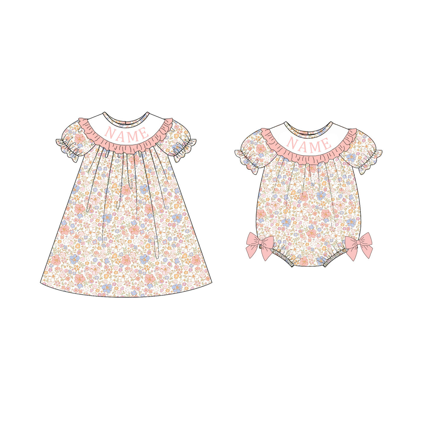 (Pre Order)Sisters Spring Floral Embroidery Smocked Dress&Romper