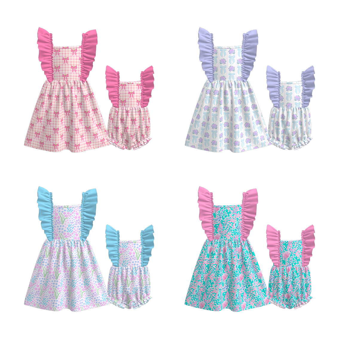 (Pre Order)Sisters Spring and Summer Bow Print Dress&Romper