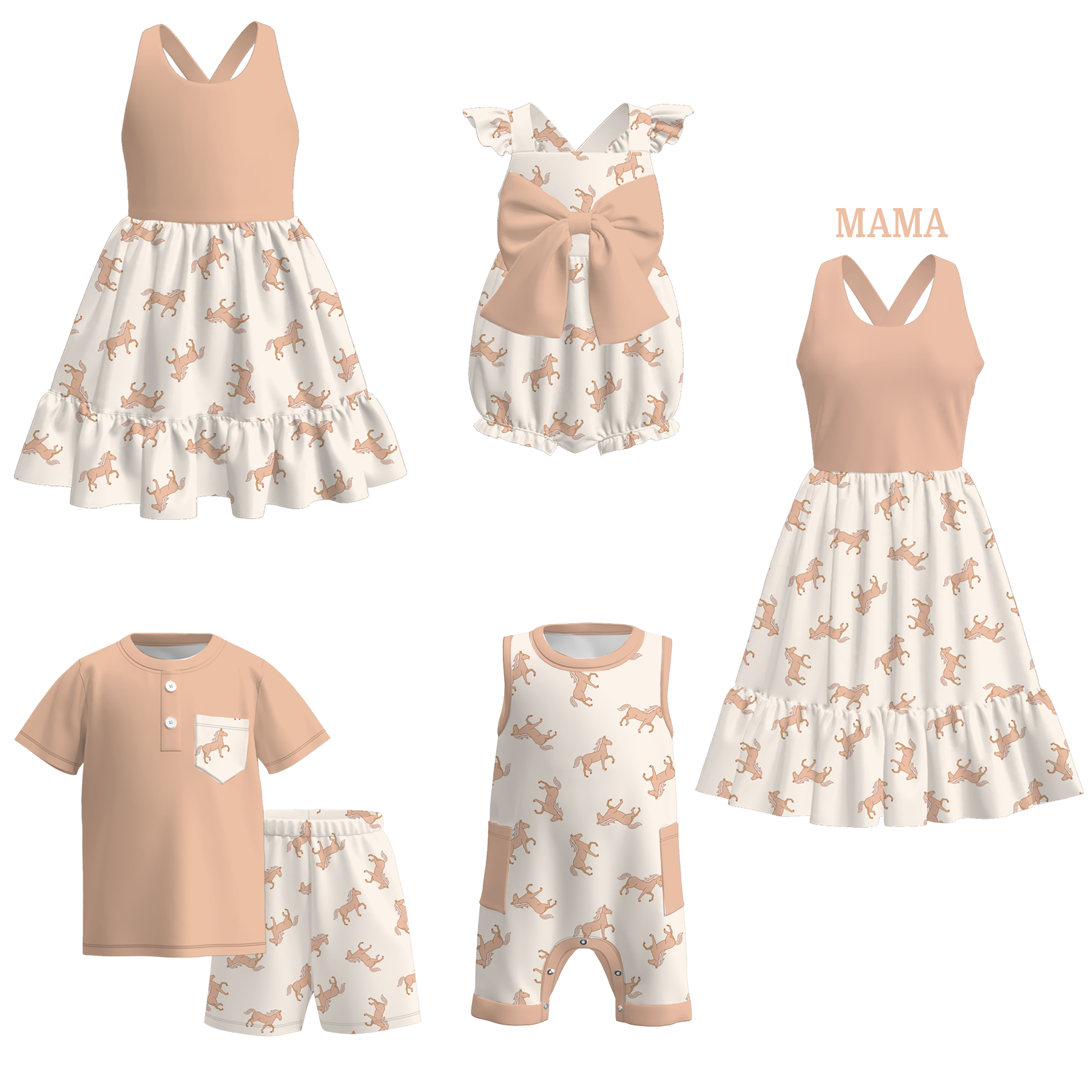 (Pre Order)Sibling Spring and Summer Horse Print Dress,Romper and Set