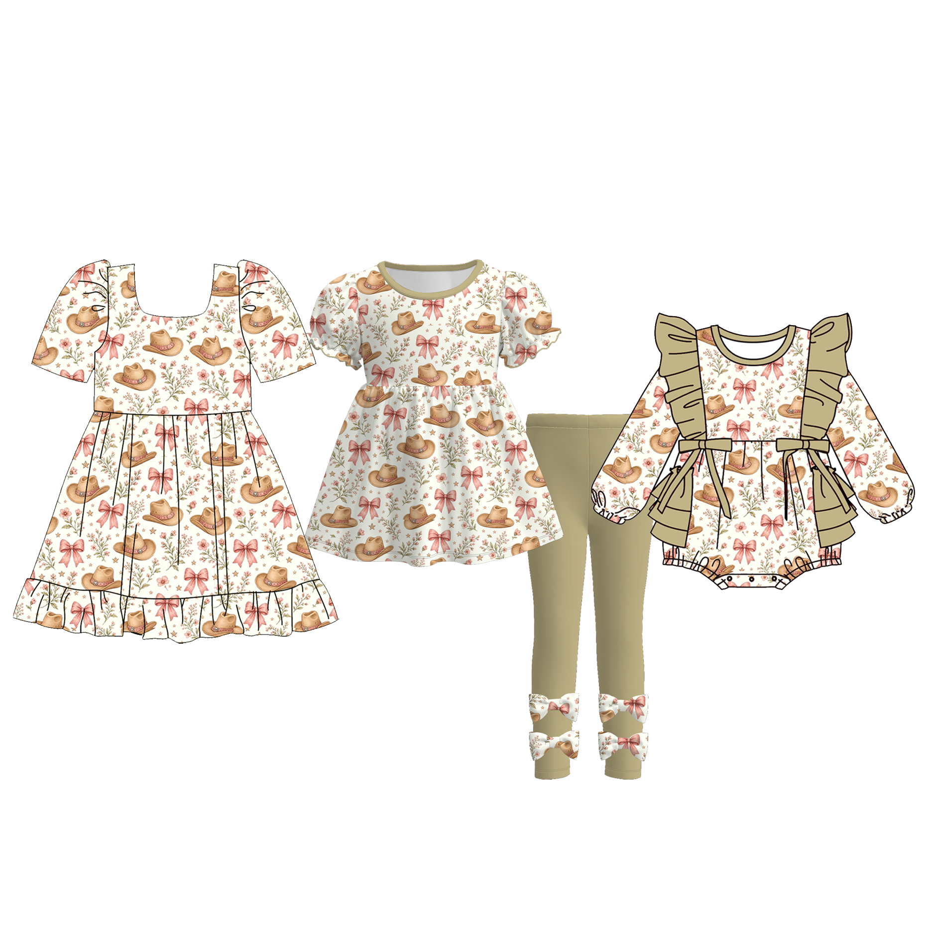 (Pre Order)Sisters Fall Cowgirl Print Dress&Romper